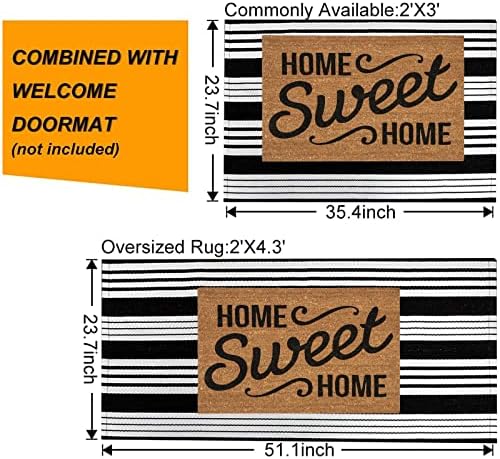 Striped Outdoor Rug 24"x51"Black and White Front Porch Rug Fall Decor - Image 3