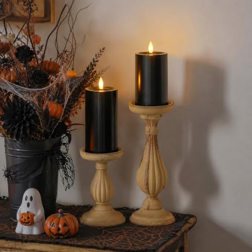 Yeelida Outdoor Halloween 4pcs Flameless Waterproof Candles with Handy Remote Control, Cycle Timer Battery Operated Candle Grease LED Flickering Pillar Plastic Long Lasting (Black, 3" x4" 5" 6" 7") - Image 6