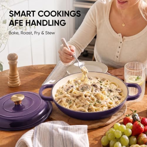 Dutch Oven Enameled Cast Iron with Lid - Big Dual Handles - Oven Safe up to 500°F - Classic Round Pot for Versatile Cooking 3 QT Shallow Pot Purple - Image 7
