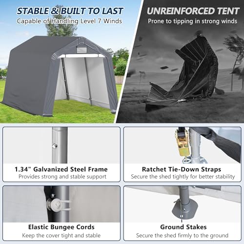 COVERONICS 8' x 14' Outdoor Portable Storage Shelter Shed, Grey - Image 5
