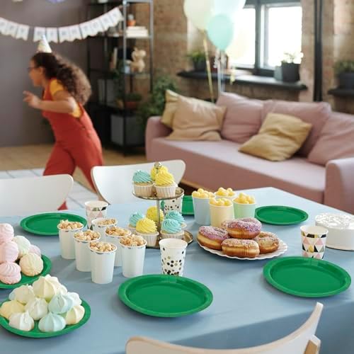 50 Count Green 7 Inch Round Paper Plates Heavy Duty Disposable Dinnerware - Image 7