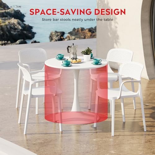 Costaelm Round Outdoor Dining Table, Patio Side Table, Weather Resistant PP Backyard Table for Poolside Deck Porch Lawn Garden, White - Image 5