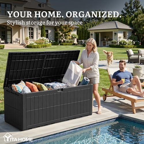 YITAHOME 200 Gallon Large Outdoor Storage Box XL Resin Deck Box with Lock - Image 3