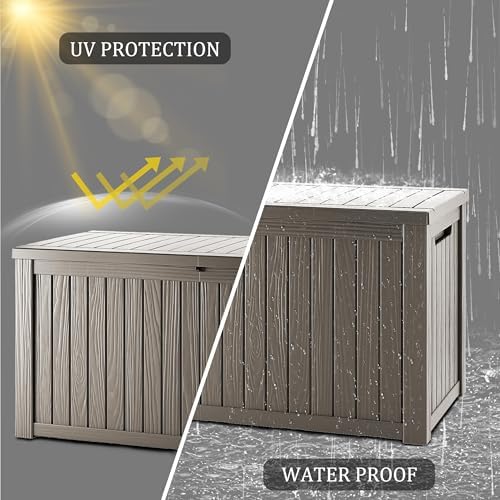 Outdoor Storage Box, 180 Gallon Waterproof Deck Box, Piston-Lift Tall Standing Cabinet for Oversized Cushions, Lockable Deep Tool Organizer Storage Bench, Large Lawn, Grey - Image 5