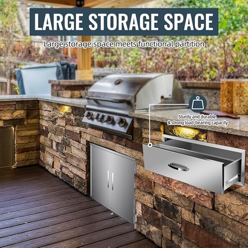 Outdoor Kitchen Drawers Stainless Steel, BBQ Drawer Inserts for Built-in Patio Grill Station, 30''W x 10''H x 23''D - Image 6