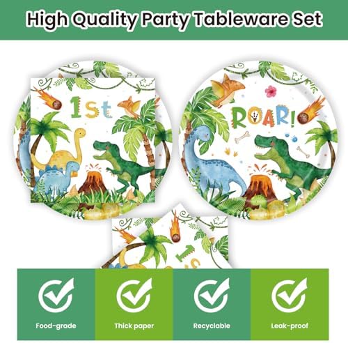 40pcs Watercolor Dinosaur Paper Plates and Napkins Party Supplies, 9 Inch Disposable Dinosaur Birthday Plates and Napkins Tableware Set for Kids Boys Birthday Decorations Serves 20 - Image 3