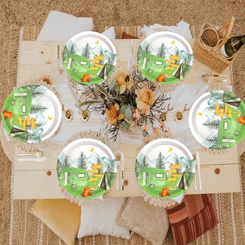 9" Camping Paper Plates Celebrate Party Tableware Round Disposable Dinner Paper Plates Set Camping Theme Party Paper Plates Festival Party Supplies(24 pcs) - Image 5