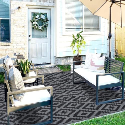 SAND MINE Waterproof Outdoor Rug, Plastic Reversible Rug, Modern Area Rug, Large Floor Mat for Outdoors, RV, Patio, Backyard, Deck, Picnic, Beach, Camping (8' x 8', Black Grey Lattice) - Image 7