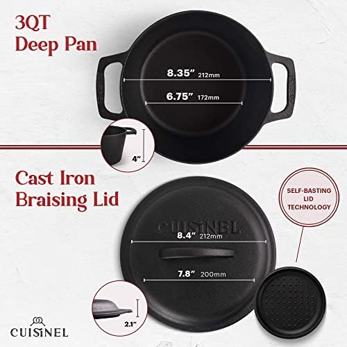 Cuisinel Cast Iron Dutch Oven - 3-Quart Deep Pot + Lid + Pan Scraper + Handle Covers - Large Pre-Seasoned Cooker for Baking Bread, Soup, Frying - Indoor/Outdoor - BBQ Cookware. PFAS and PFOA-free - Image 2