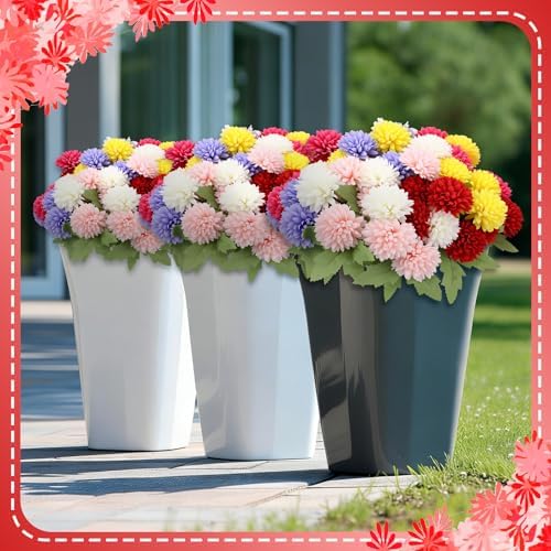 XunYee 12 Pcs Fall Artificial Flowers for Outdoor Faux Mums,Vivid Color - Image 5