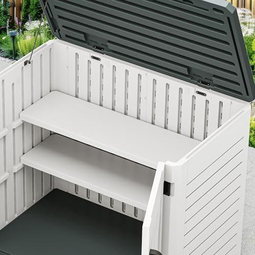 YITAHOME Resin Storage Shed Shelves for 35 Cuft Horizontal Storage Sheds, 47 in x 12.6 in Waterproof Rack with 8 Screws for 4x2.5 Ft Horizontal Garden Storage Accessories, Easy Assembly, 2PCS, Gray - Image 2