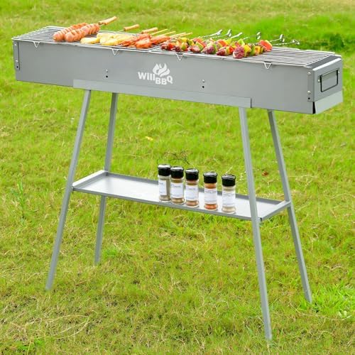 WILLBBQ Charcoal Grill, Portable BBQ Grill with Removable Stand & Shelf - Image 2