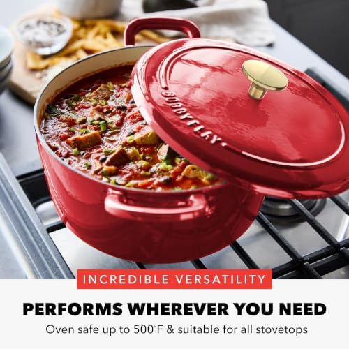 GreenPan x Bobby Flay 5.5QT Enameled Cast Iron Dutch Oven With Lid, Red - Image 6