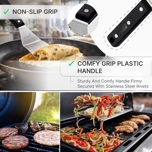 Anmarko Metal Spatula with ABS Handle, Stainless Steel Food Spatula with Black Handle and Hanging Hook - Image 3