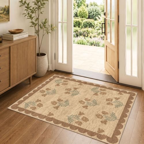 3x4 Floral Entry Rug - Indoor Outdoor Mats for Front Door Non-Slip by Othilic