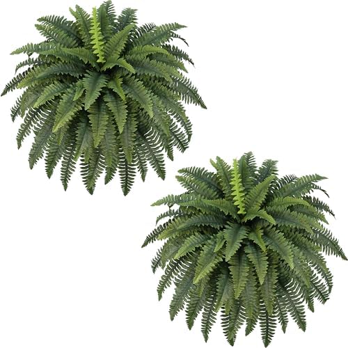 FOREST PRINCE 42" Artificial Boston Ferns, Bush Plants 2 Pack for Outdoors by ForestPrince