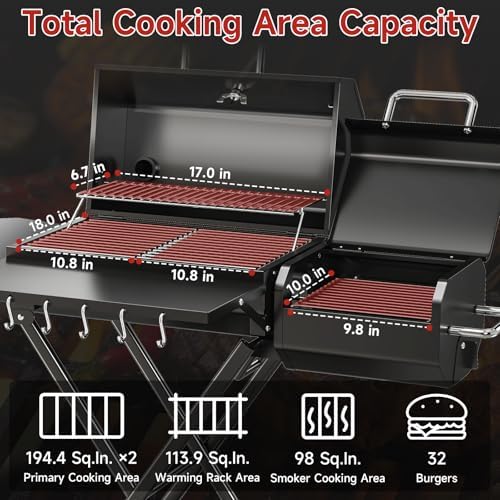 Portable Charcoal Grill with Smoking Function, Foldable Suitcase Design with Wheels, Multi-Tier Storage Rack & Waterproof Cover for Outdoor BBQ Parties (Black) - Image 4