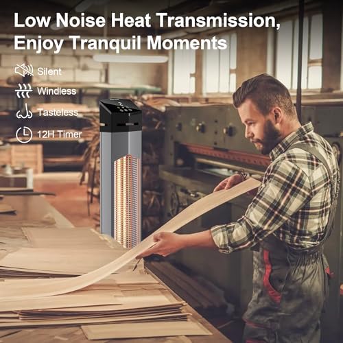 Landeagle Outdoor Patio Heater for Garage, 37" Electric Space Heaters, 1500W Portable Infrared Radiant with IP65 Waterproof, Freestanding, Tip-Over & Overheat Protection for Large Room Indoor, Grey - Image 5