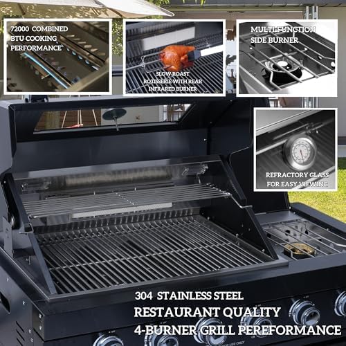 85" Natural Gas Outdoor Kitchen Island - 72000 BTU Grill, Wine Cooler, Sink & Granite Countertops for Premium Backyard BBQs, Black - Image 3
