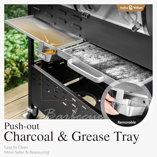 Sophia & William Charcoal and Gas Grill Combo with Side Burner, Dual Fuel - Image 5