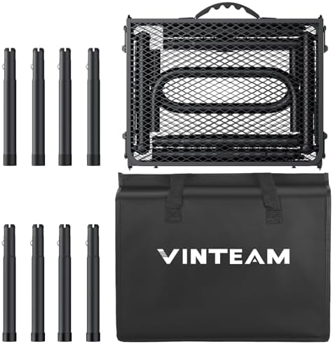 VINTEAM Folding Grill Table with Mesh Top, 3 Adjustable Heights, Lightweight Portable Camping Table, Black Aluminum Alloy BBQ Picnic Table for Outdoor Cooking, Tailgating, Beach, RV & Backyard - Image 4