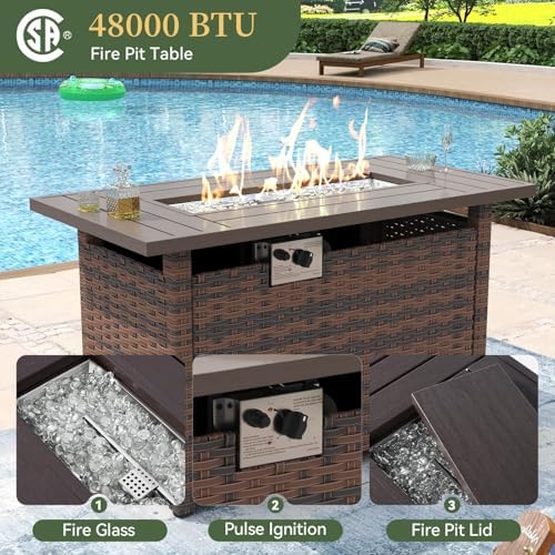 Aoxun 15 Piece Patio Furniture Set with 44" Fire Pit Table Wicker Rattan - Image 4