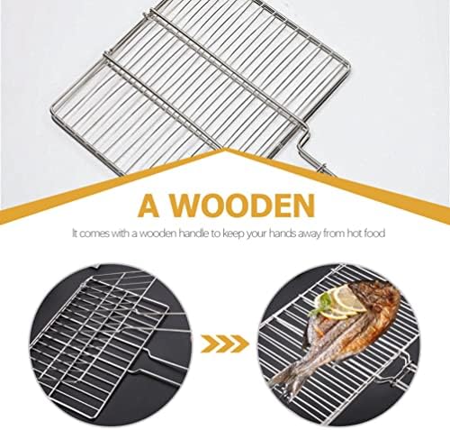 Kichvoe Thickened Stainless Steel Fish Grill Basket with Handle 15.74X11.81 Inch Mesh Rack for Outdoor Bbq Grilling Vegetables Steak Shrimp and Chicken - Image 5