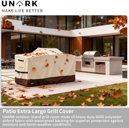 86 Inch Extra Large Grill Cover Kitchen Island Cover Large Island Grill Cover for Outdoor Grill Outdoor Kitchen Cover Heavy Duty Waterproof 86" L x 42" W x 48" H, Beige and Brown - Image 3