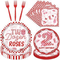 Two Dozen Roses 2nd Birthday Theme Decorations, 96PCS 2nd Birthday Disposable Paper Plates and Napkins Party Decorations for Girl, Pink Floral Western Theme Forks Tableware Set Serves 24 by Deorfuy