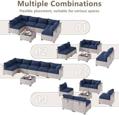LOUVIXA 7 Piece Outdoor Patio Furniture Set, Outdoor Sectional Sofa, Wicker Rattan Patio Furniture, Patio Conversation Set with Coffee Table & Cushions - Image 3