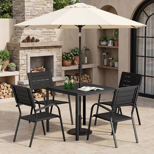 VINGLI Outdoor Patio Dining Chairs, Stackable HDPE All-Weather Arm Chairs, Weatherproof Outdoor Seating for Garden, Backyard, Poolside, Balcony,Black (4 Pack) - Image 6