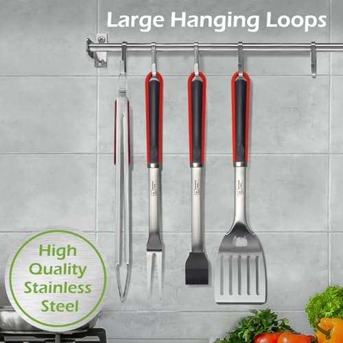 Double Two 4-Piece Stainless Steel BBQ Tool Set - Tong, Fork, Spatula, Brush - Utensils for Grill - Tools for Outdoor Grilling- BBQ Kits - Image 6