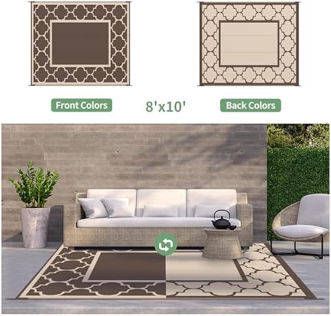 GENIMO Outdoor Rug, Waterproof Plastic Rugs for Patio, 8'x10' Coffee Beige - Image 4
