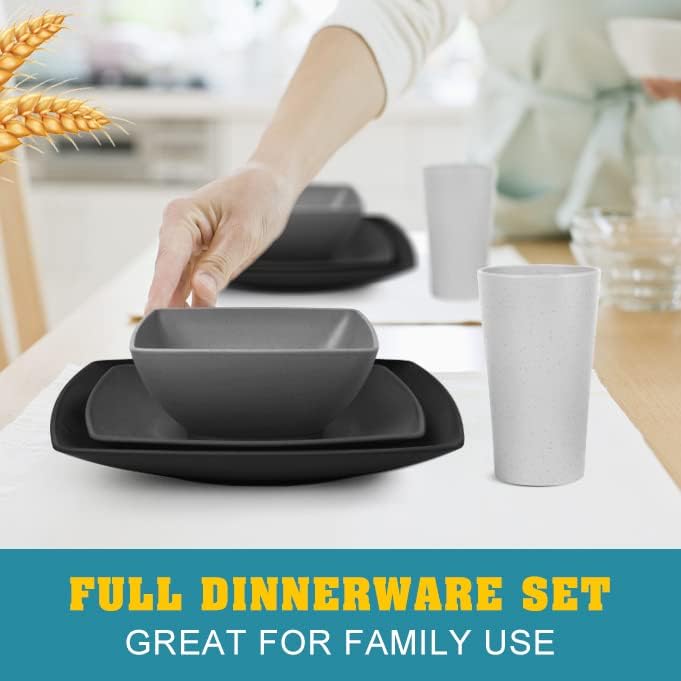 Teivio 48-piece Plates and Bowls Sets, Square Kitchen Dishes Set for 12 - Image 6