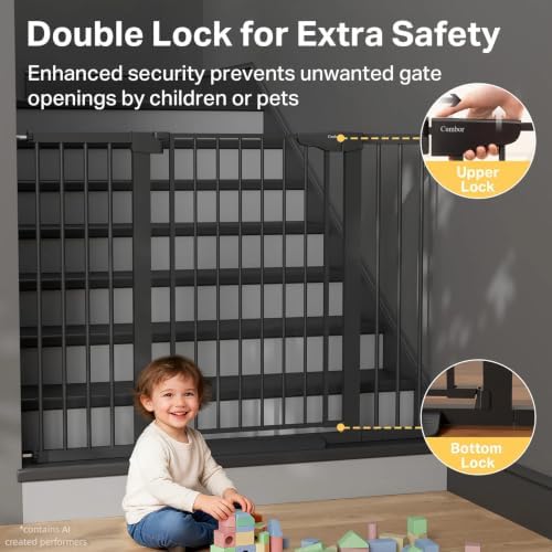 Cumbor 36 in Extra Tall Baby Gate for Stairs, 29.7-51.5 in Dog Gate Black - Image 4