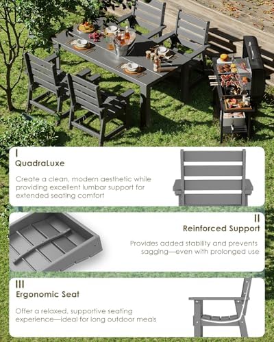 GREENVINES HDPE Outdoor Dining Chairs Set of 2, Curved Seat Chair, Gray - Image 5