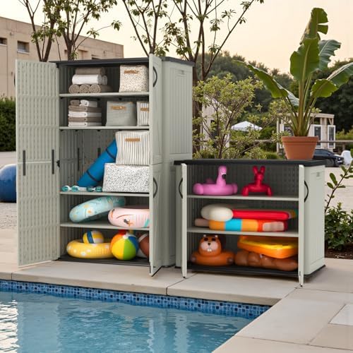 Devoko 26 Cu Ft Resin Outdoor Storage Cabinet, Plastic Horizontal Shed - Image 6