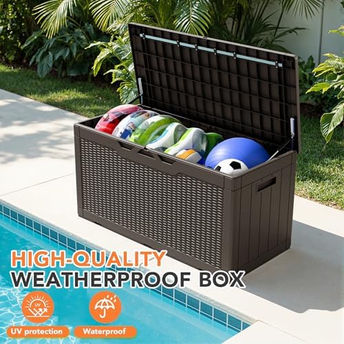 105 Gallon Deck Box Outdoor Indoor Waterproof Storage Box, Brown - Image 6