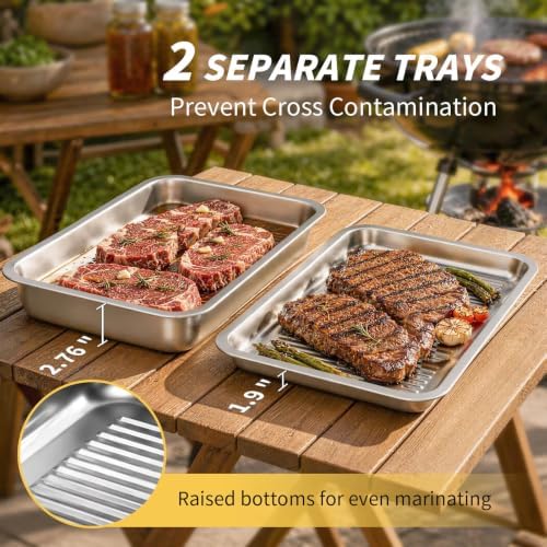 Grilling Prep and Serve Trays, Stainless Steel Large Capacity Food Prep Tray, Grill Carry System, Marinade Container with Lid and Cutting Board, BBQ Grill Accessories, Grilling Gifts for Men - Image 3