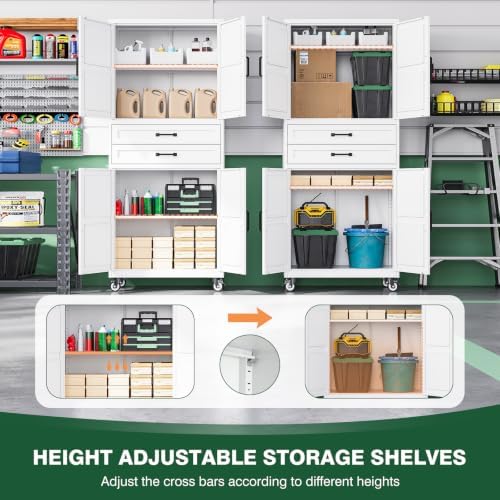 Letaya Metal Garage Storage Cabinets with Wheels,White Rolling Tool Cabinet - Image 5