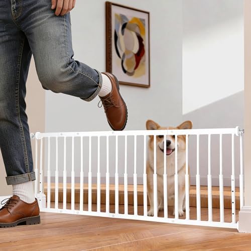 14''-19.5'' Height Adjustable Dog Gate, Extra Wide 18.1"-53" All Metal Short Dog Gate to Step Over, Pressure Mount Small Pet Puppy Gate for Stairs & Doorways(White) - Image 3
