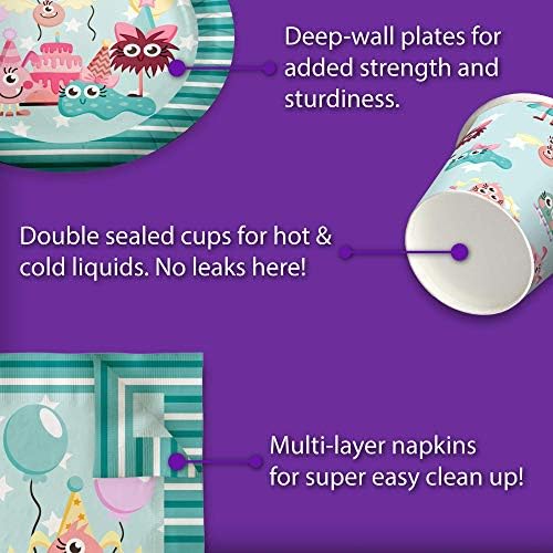 Mighty Monster Girl Birthday Party Supplies Set Plates Napkins Cups Tableware Kit for 16 - Image 5