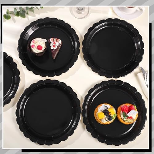 NatNarr 30 Pcs Black Paper Plates, 9 Inch Scalloped Disposable Black Graduation Plates Cute Dessert Dinner Plate for 2026 Grad Party, Wedding, Birthday, Picnic (Pack of 3) - Image 4