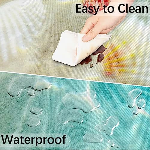 Fitted Round Tablecloth with Umbrella Hole and Zipper Starfish Coral Seashell Outdoor Elastic Table Cloth 45"-56" Oil-Proof Waterproof Summer Beach Patio Table Cover for Picnic Party - Image 5