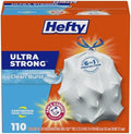 Hefty Ultra Strong 13 Gallon Trash Bags, Tall Kitchen Trash Bags 13 Gallon Size, Drawstring Closure, Continuous Odor Control, White, Clean Burst Scent, 110 Bags by Hefty