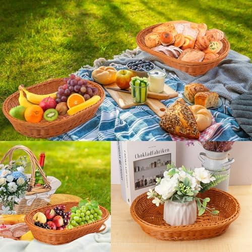5 Pack 13.8 Inch Oval Poly Wicker Baskets, Plastic Oval Wicker Baskets, Rustic, Durable & Easy-Cleaning Wicker Bread Basket, for Home, Restaurant & Hotel Use, Brown - Image 7