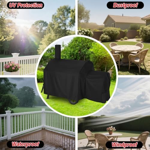Grill Cover for Oklahoma Joe’s Highland Offset Smoker, Heavy Duty Waterproof Durable Grill Covers, Black - Image 5