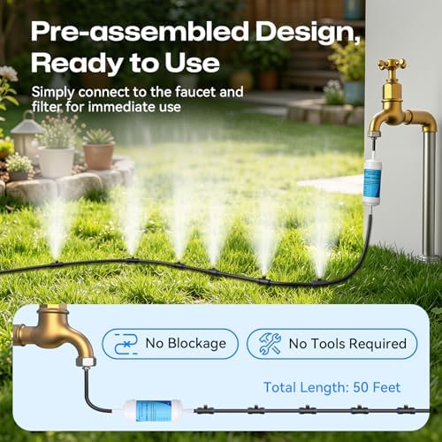 Misters for Outside Patio 50FT/15M, Outdoor Water Misting Cooling System with 15 Brass Nozzles. Backyard Mist Kit for Garden Greenhouse Fan Umbrella Chicken Coop, Dog House - Image 7