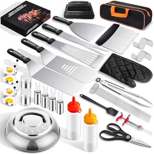 Griddle Accessories Kit for Blackstone and Camp Chef, 45 PCS Upgraded Flat Top Grill Accessories, Household Griddle Spatula Set with Enlarged Spatulas, Basting Cover, Scraper, for Outdoor by Unknown