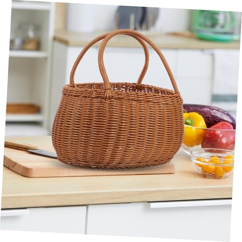 Imitation Rattan Woven Basket Sturdy PP Material Multi-Functional Picnic Storage Holder for Fruits Vegetables Decorative Rustic Organizer for Outdoor Use - Image 6